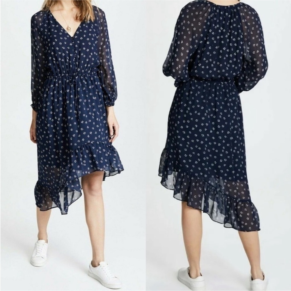 Joie Alithea Dress Floral Long Sleeve Asymmetrical Ruffle Hem sz XS - Picture 2 of 9